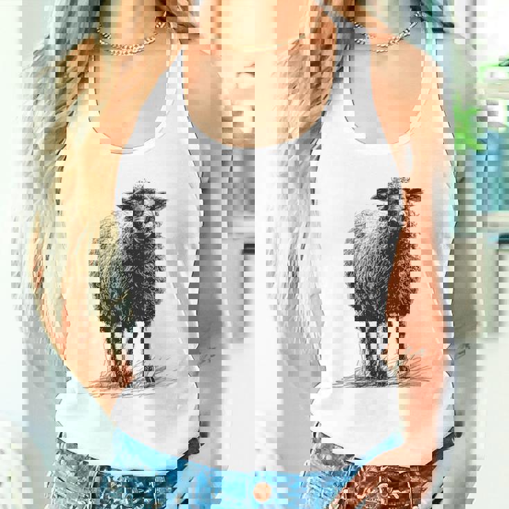 羊 アニマルプリント 動物園 ドローイング アート 絵画 羊 タンクトップ