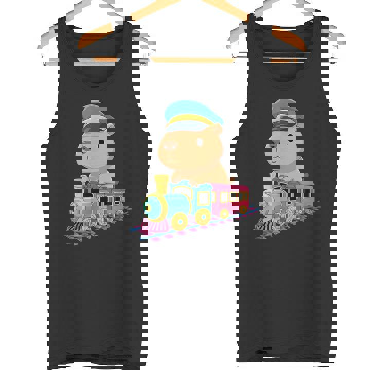 Capybara Riding Train Cute Kawaii Cartoon Rail Adventure タンクトップ