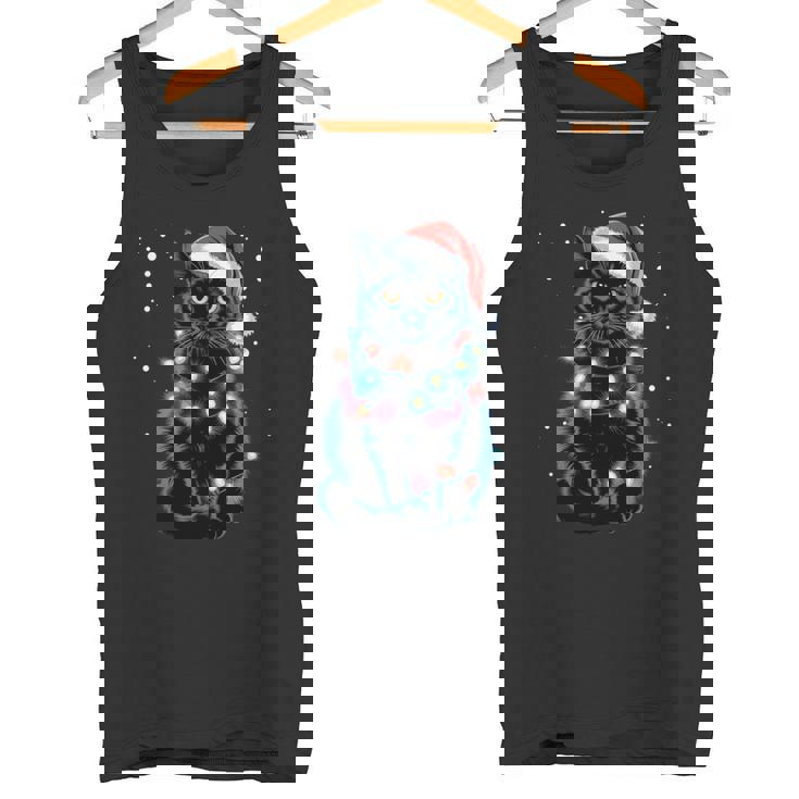 Chat Noir Guirlande Lumineuse Du Père Noël Chat Du Père Noël Manche Longue Débardeur e