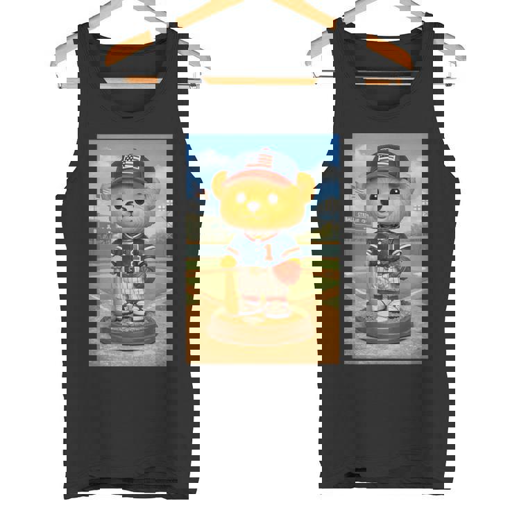 Cool Teddy Bear Baseball Player Illustration Graphic s タンクトップ