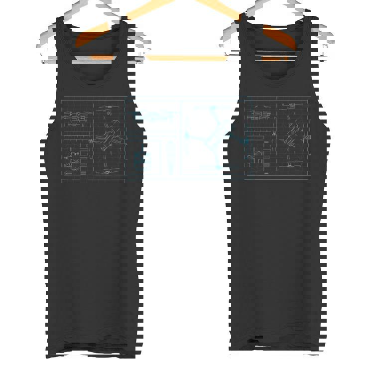 Drone Quadrocopter Dibujo Técnico Piloto De Drones Camiseta sin mangas