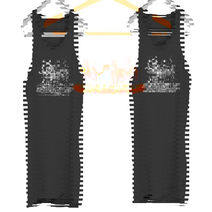 Fall Horse Animal Thanksgiving Sunflowers Pumpkin Leaves Tank Top