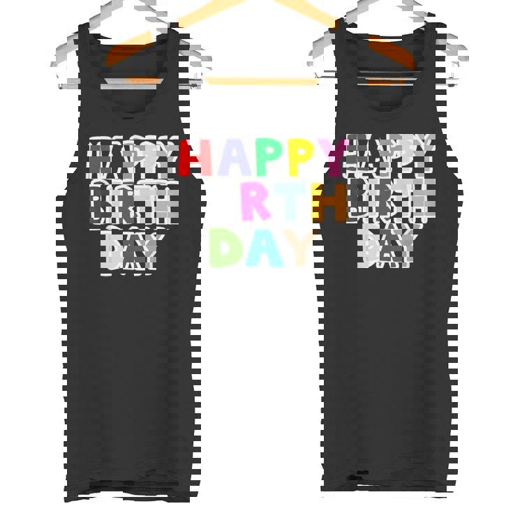Happy Birthday（ハッピーバースデー）カラフルポップ【お誕生日 プリント】サプライズ 文字 イベントデザイン タンクトップ