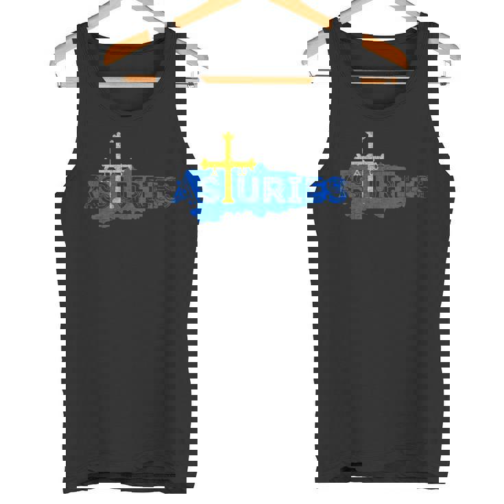 Mapa Y Bandera Asturiana Recuerdo Asturias España Manga Larga Camiseta sin mangas