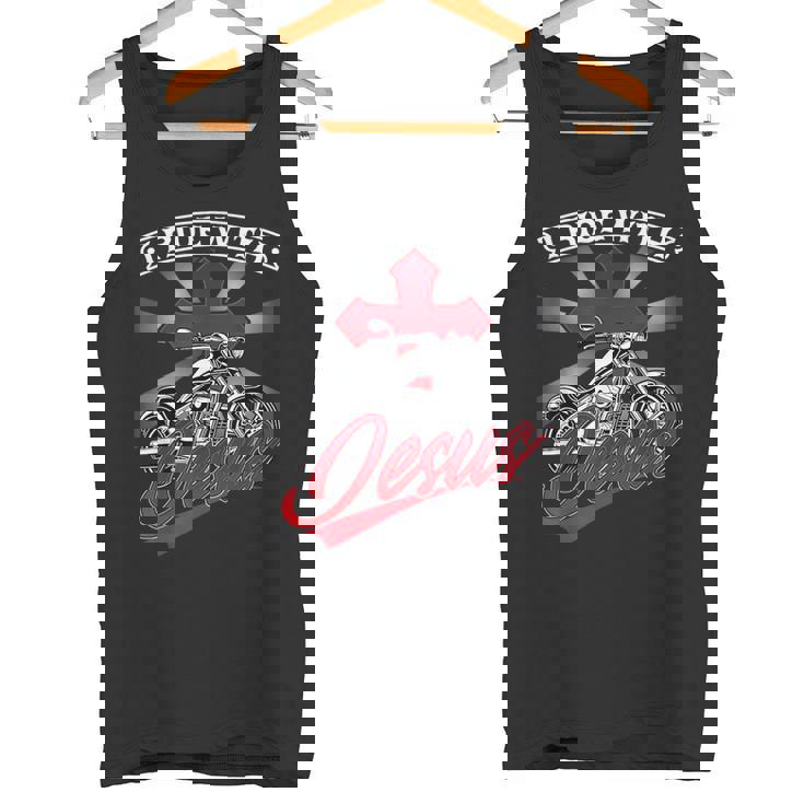 Motorcycle Biker Motorbike Rider I Ride With Jesus Tank Top