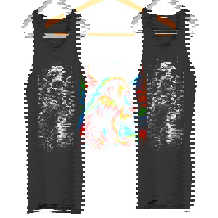 カラフル マンドリル 猿 精霊 動物 かっこいい イラスト アート タンクトップ