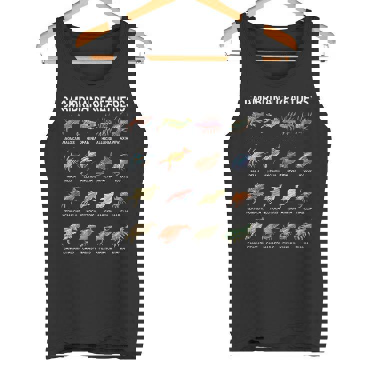 カンブリア紀の生き物チャート–先史時代の海洋生物アート タンクトップ