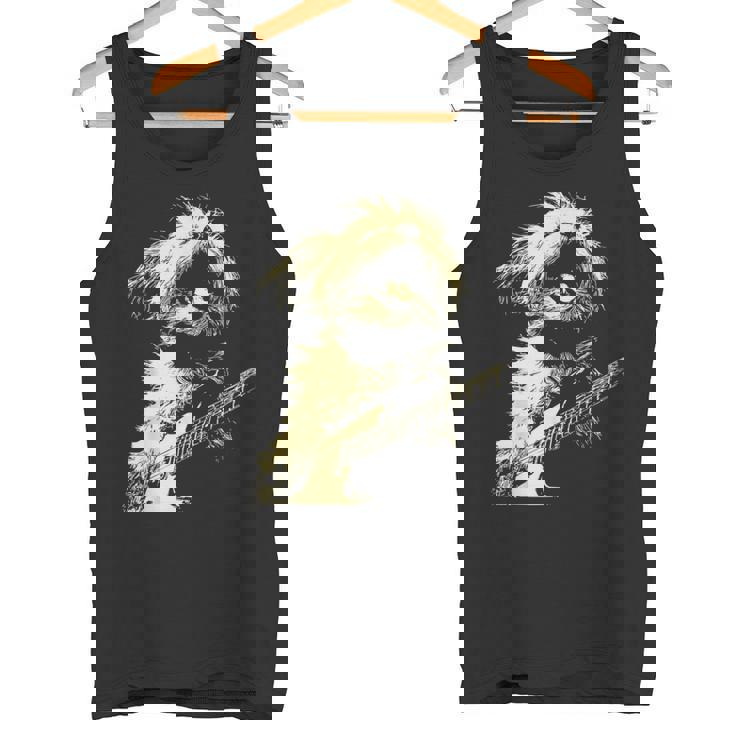 ギターロッカー ギタリスト 動物 パンク グランジ犬とマルチーズ タンクトップ