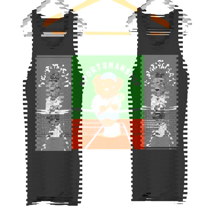 クールなテディベア テニス イラスト グラフィックデザイン タンクトップ