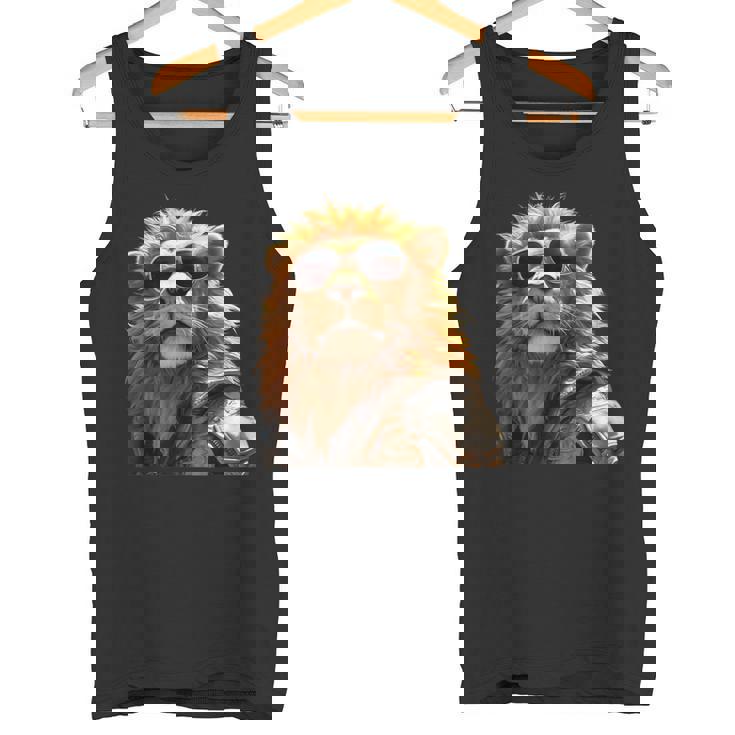 サングラスをかけたライオン 動物大好きライオン かわいいライオン タンクトップ