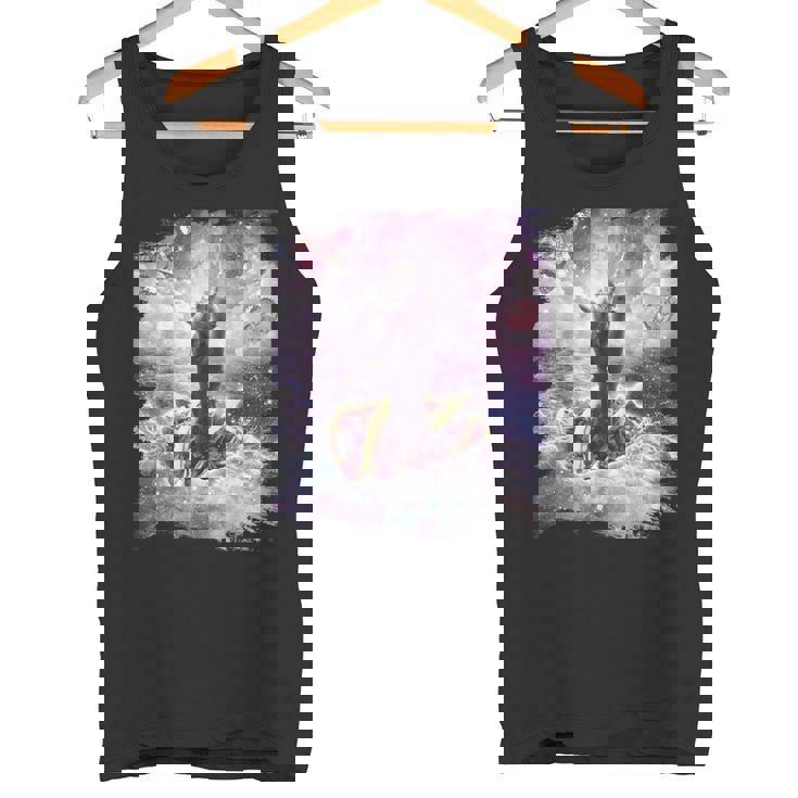 スペースキャットライディングアルパカユニコーン-ピザ＆タコス タンクトップ