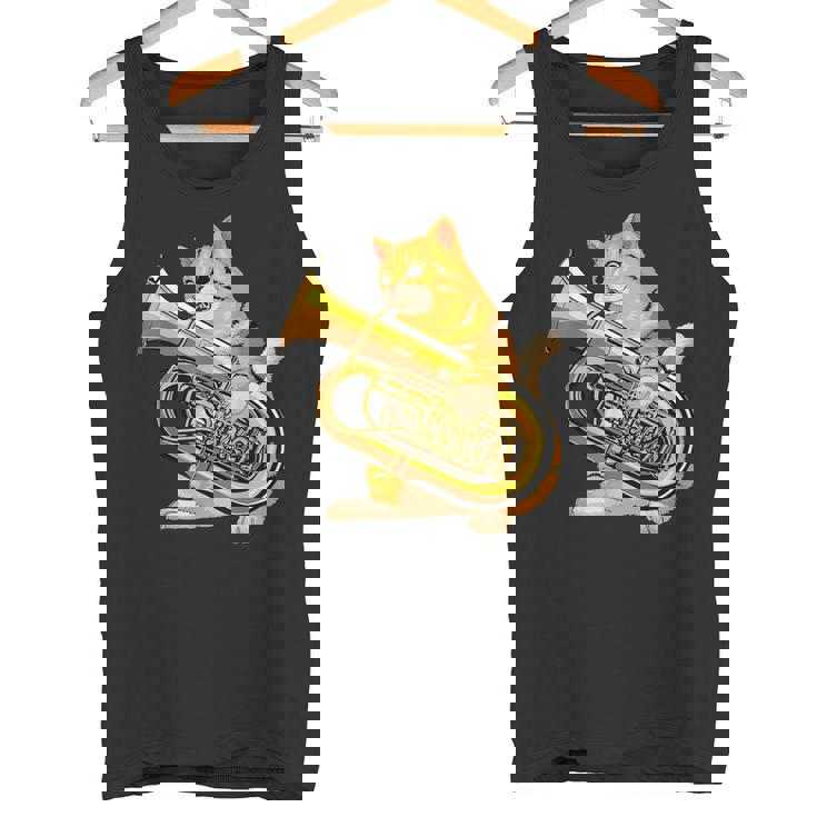 チューバを弾く面白い猫ギフト かわいい子猫ミュージシャンファン タンクトップ