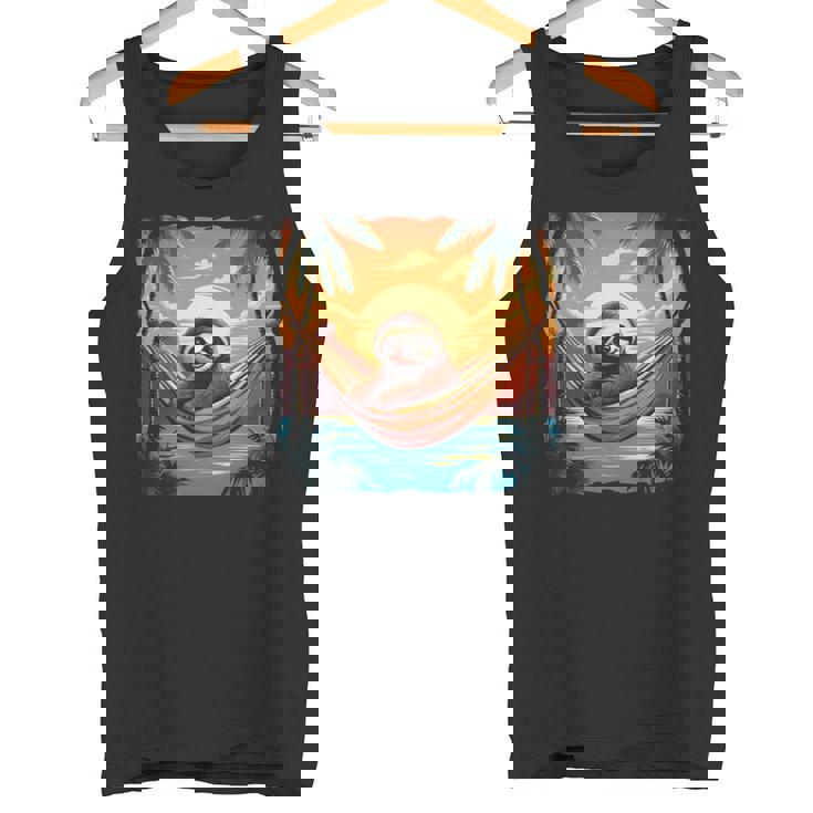 ナマケモノ ハンモック トロピカル サンセット リラクゼーション ヤシの木 平和 長袖tシャツ タンクトップ