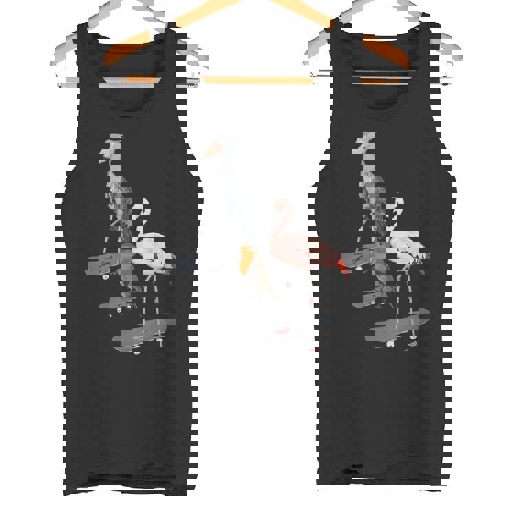 ハシビロコウ フラミンゴ スケートボード 鳥 動物 図 バードウォッチング 贈り物 鳥類学者 生物学者 自然科学 タンクトップ