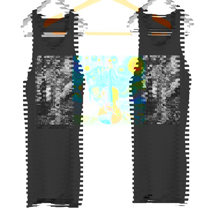 バイオリン 楽器 面白いtシャツ ゴッホ 星月夜 かわいい メンズ 子供 おもしろ 服 グッズ ネタ 音楽 タンクトップ