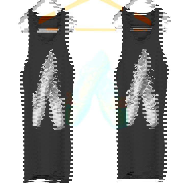 バレリーナガール ミントグリーン ダンス バレエ水彩画 タンクトップ