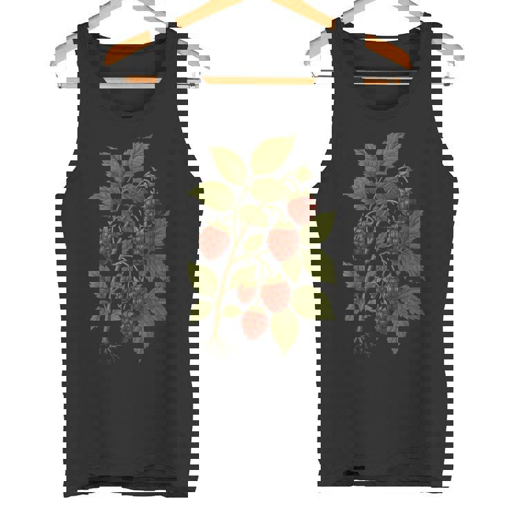 ビンテージボタニカルラズベリー自然アートプリント。 タンクトップ