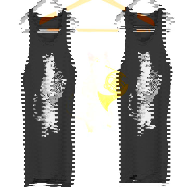 フレンチホルン音楽家オーケストラ音楽を奏でるクールな猫 タンクトップ