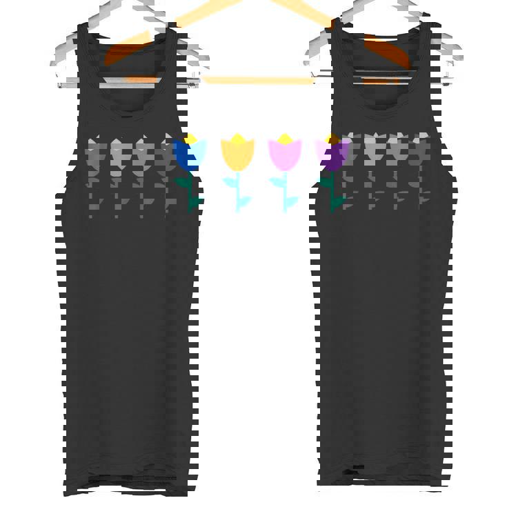 ブルー、オレンジ、ピンク、パープルのチューリップ。 タンクトップ