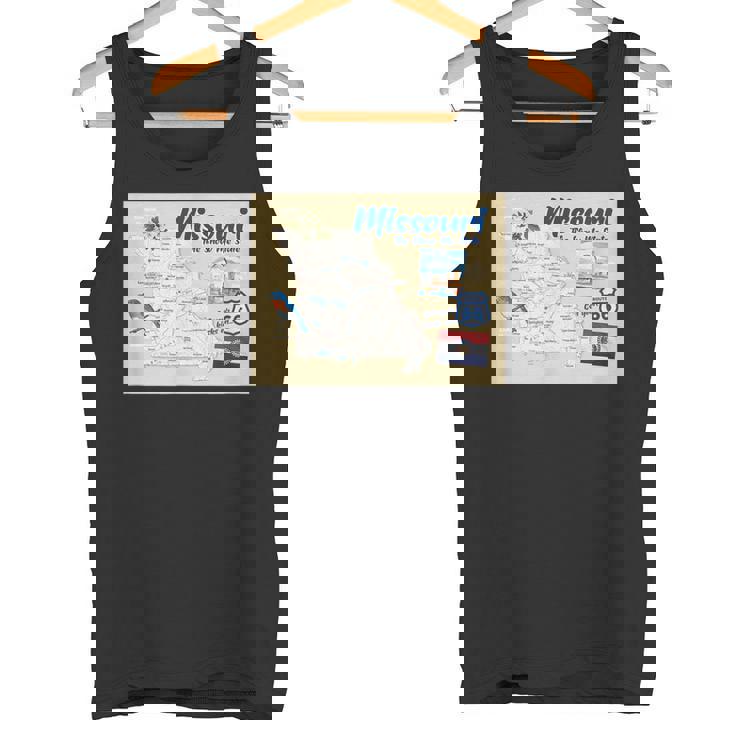 ミズーリ州、マップフラッグアーチブルーバードフラワーランドマーク タンクトップ