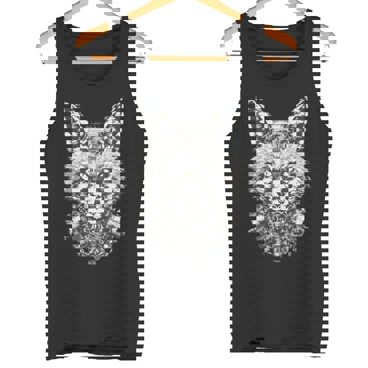メカニカルきつね 近未来デザイン 長袖tシャツ タンクトップ
