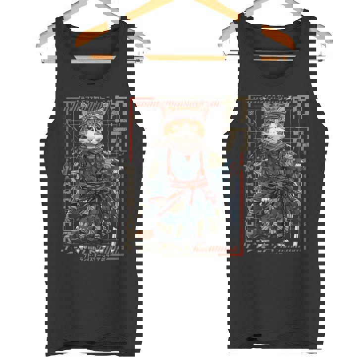 レトロな侍猫 戦士の猫 長袖tシャツ タンクトップ