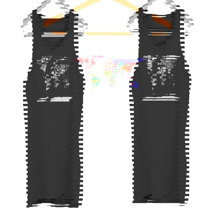 世界地図と世界の国の旗 タンクトップ