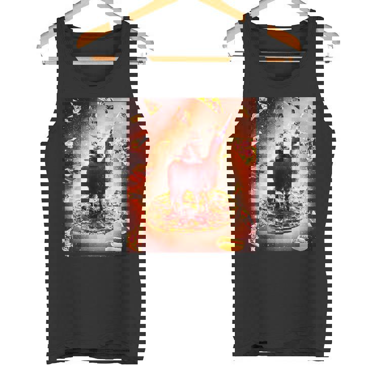 宇宙 猫 ライディング ラマ ユニコーン ピザ タンクトップ