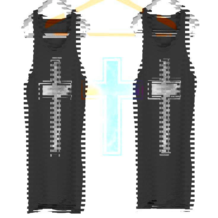 宗教のシルエット 信仰 水彩 キリスト教 十字架 タンクトップ