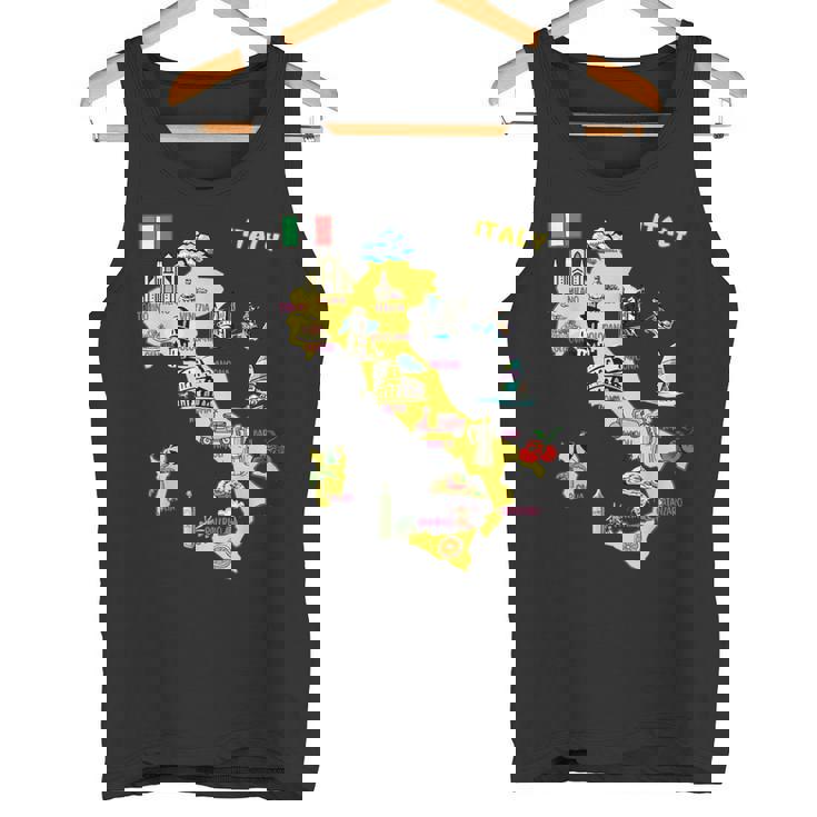 手描きのイタリア地図 観光地 タンクトップ