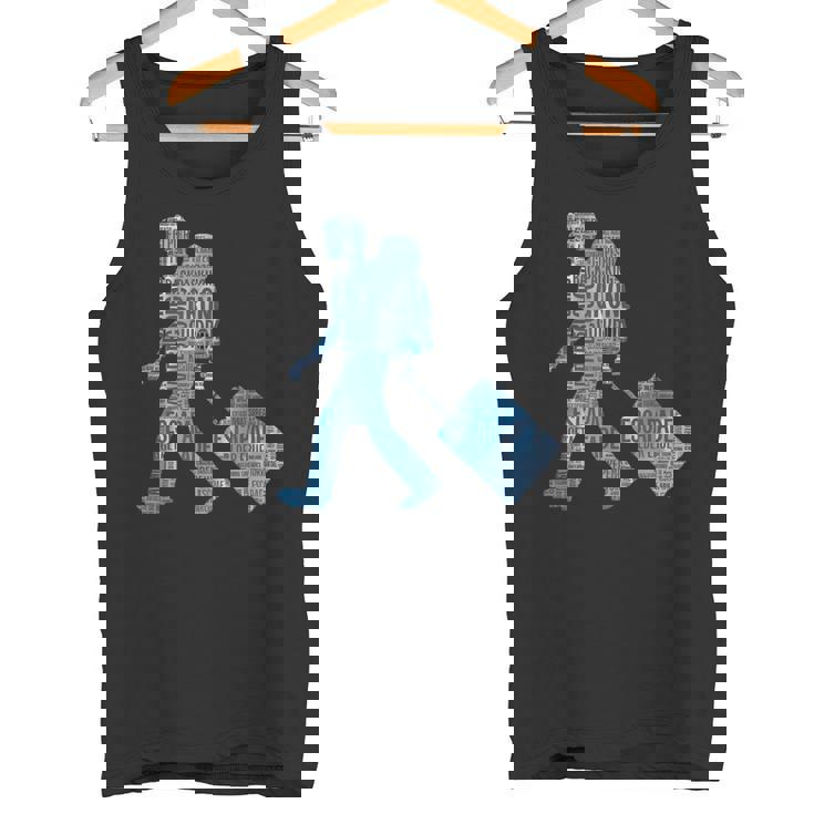 旅への冒険心を抱くシルエットデザイン 世界を巡る旅人たち タンクトップ