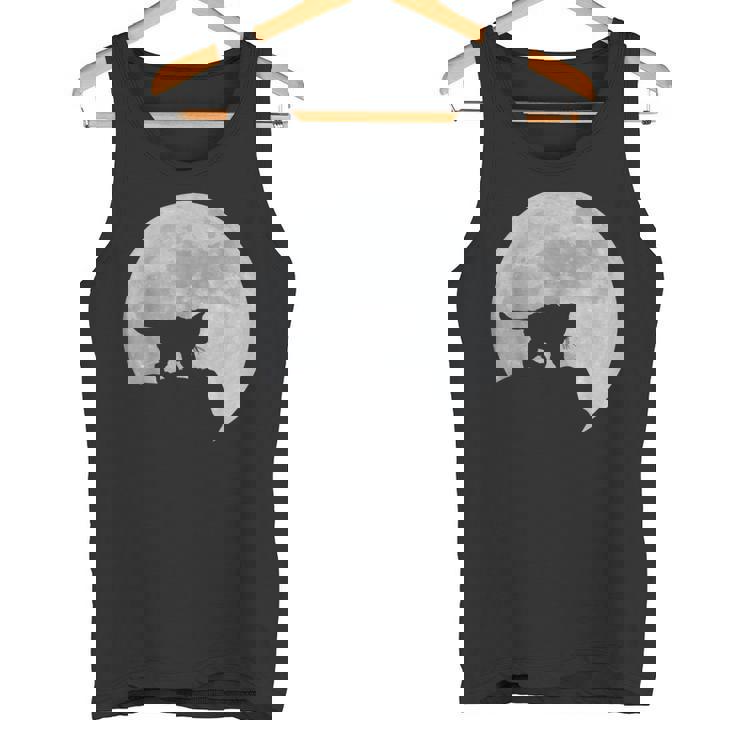 月と猫のシルエット ソマリ猫 タンクトップ