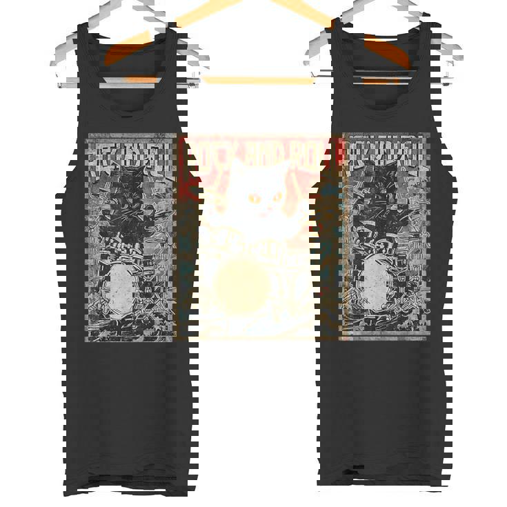 猫 演奏 ドラム ロック オン ヴィンテージ ロック ドラマー 猫 タンクトップ