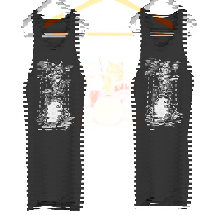 猫太鼓ドラムスティックかわいい猫と音楽 タンクトップ