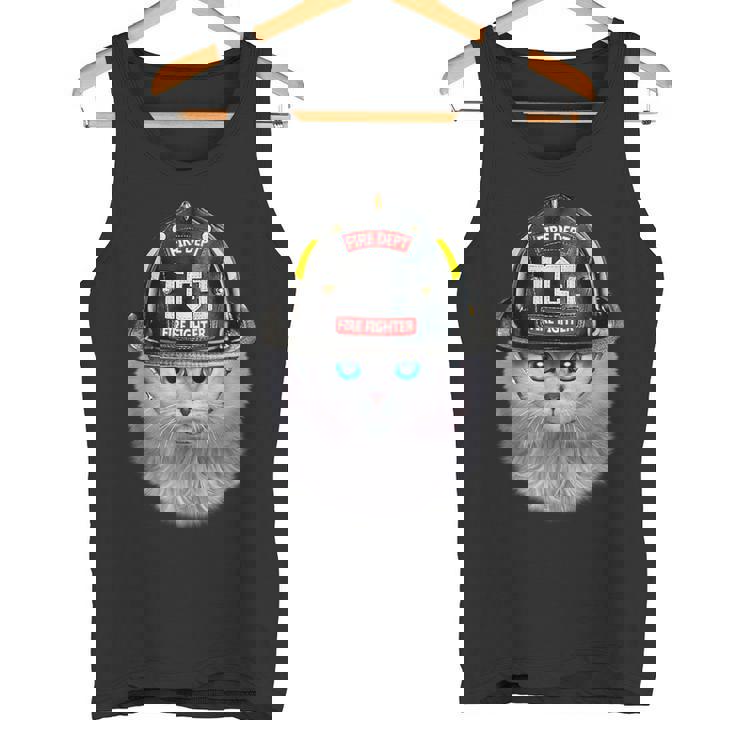 白いペルシャ猫 ねこ 消防士 タンクトップ