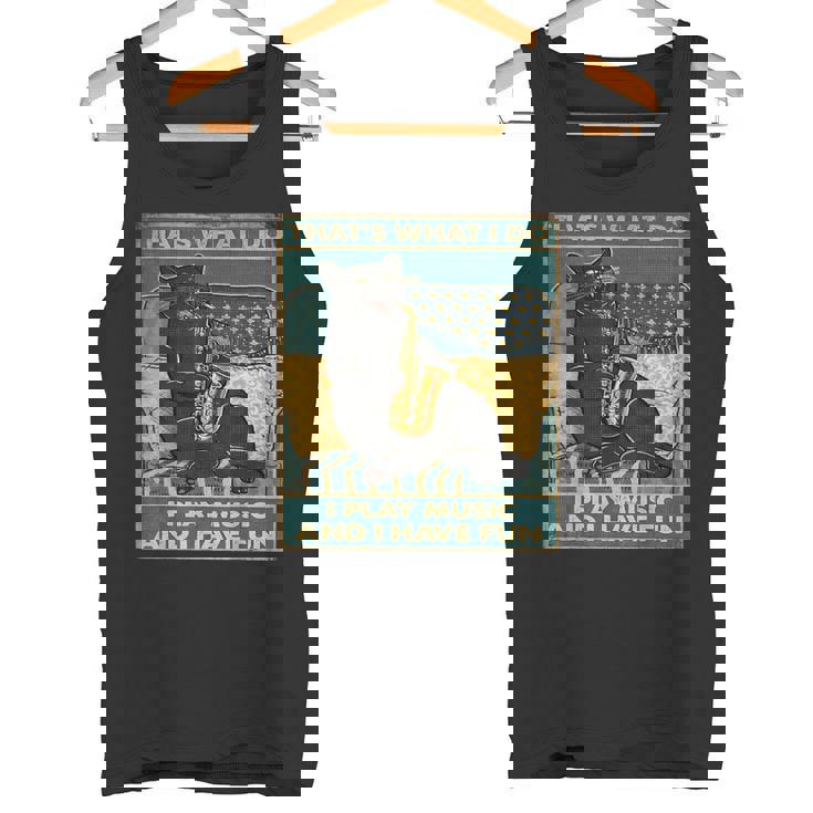 面白い レトロ 猫 演奏 サックス ヴィンテージ 音楽 タンクトップ