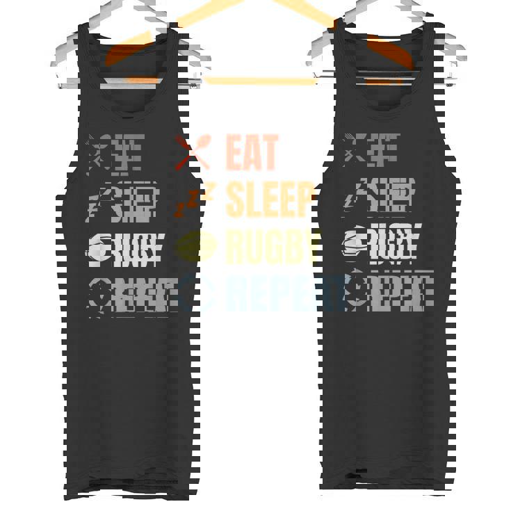 食べる寝るラグビーリピートラグビーコーチチームスポーツ タンクトップ