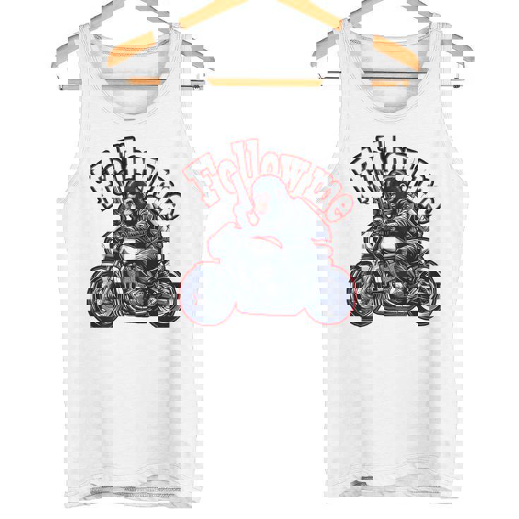 Followmeバイクに乗るゴリラのバックプリントデザイン タンクトップ