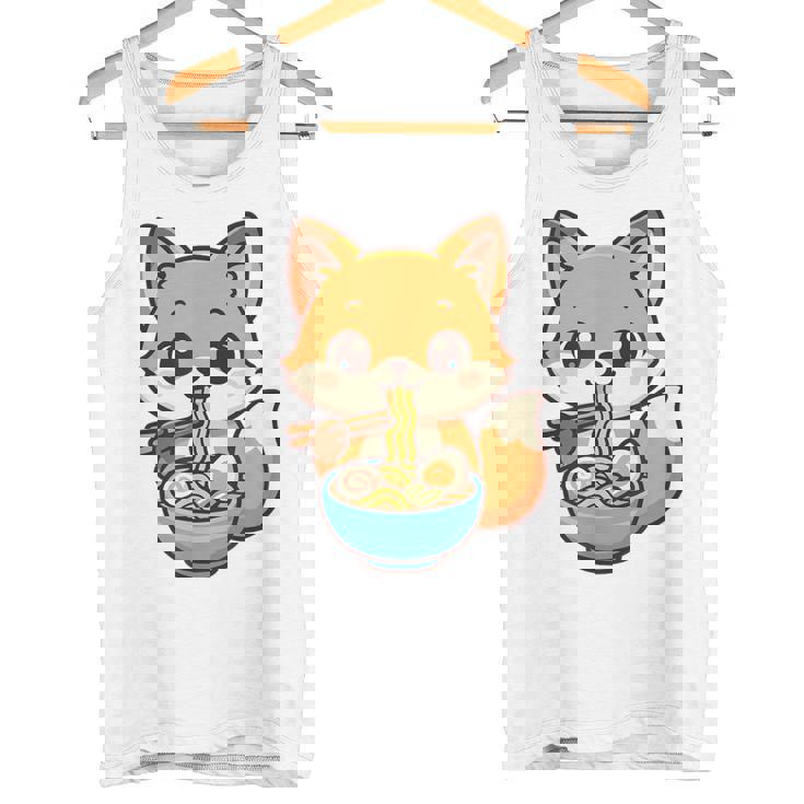 かわいいキツネを食べるラーメンかわいい動物アート タンクトップ