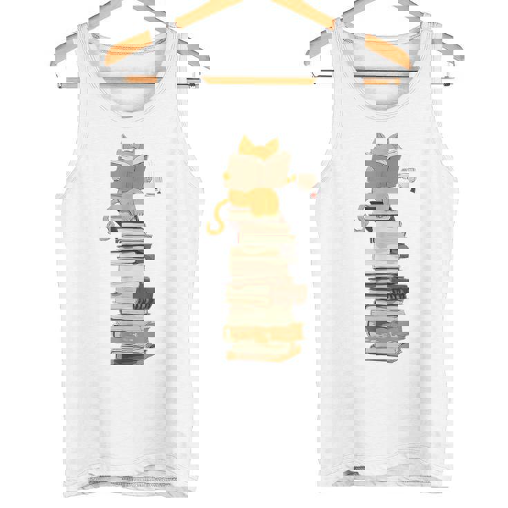 かわいい猫、本好きの猫 タンクトップ