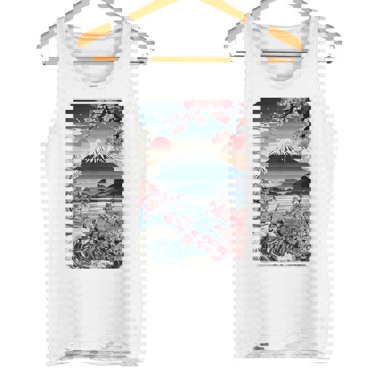 日本の桜庭 芸者 富士山 桜 木 タンクトップ