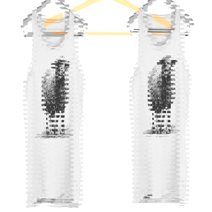 羊 アニマルプリント 動物園 ドローイング アート 絵画 羊 タンクトップ