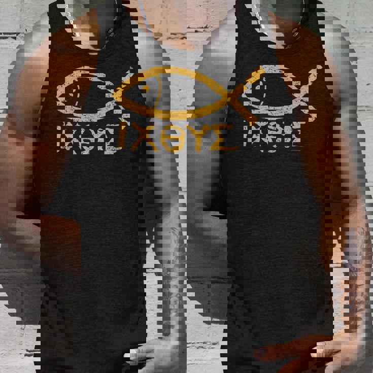 Ichthys イエス・キリスト 神の息子 救世主 古代魚のシンボル タンクトップ 彼への贈り物
