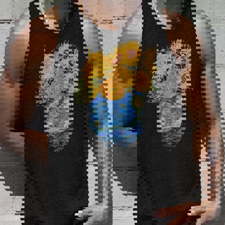 ゴッホ ひまわり&星月夜ポケット 美的アート タンクトップ 彼への贈り物