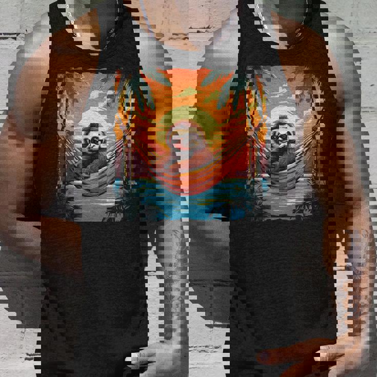 ナマケモノ ハンモック トロピカル サンセット リラクゼーション ヤシの木 平和 長袖tシャツ タンクトップ 彼への贈り物