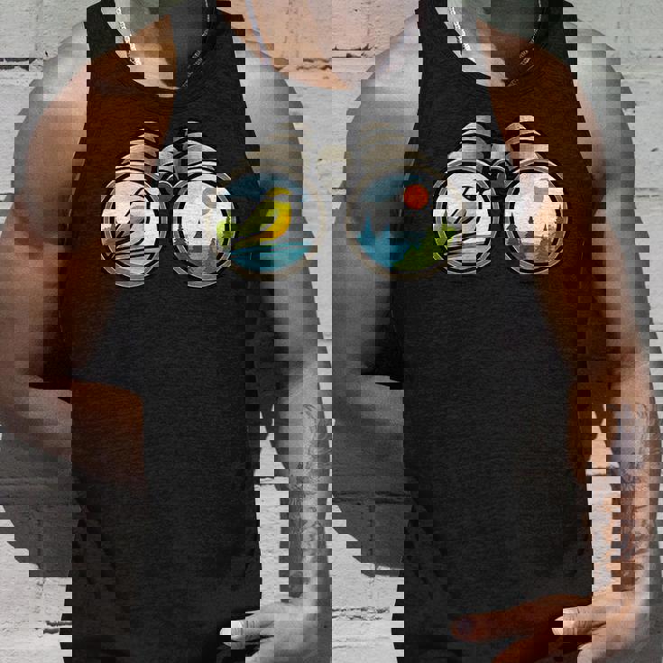 バードウォッチング双眼鏡デザイン タンクトップ 彼への贈り物