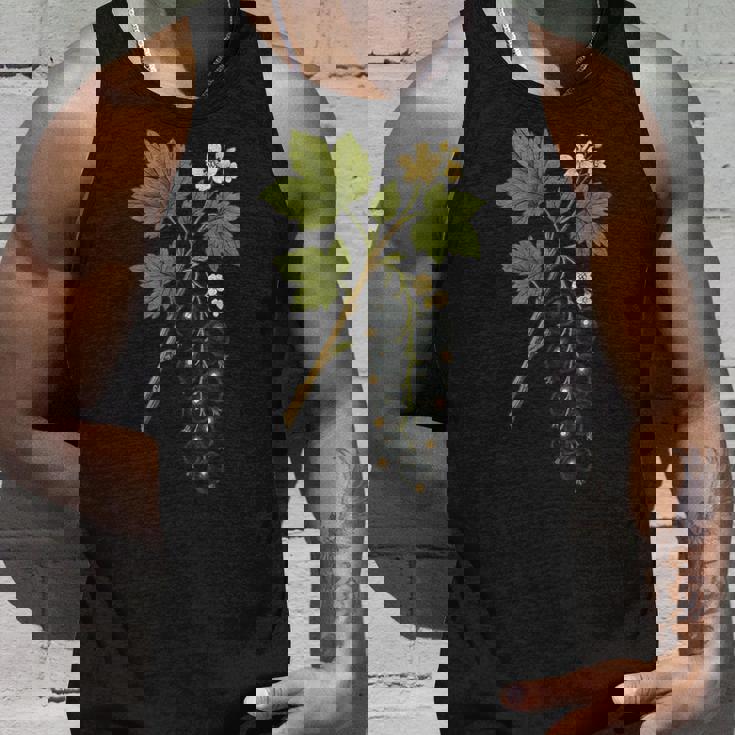 ビンテージボタニカルブラックカラント自然アートプリント タンクトップ 彼への贈り物