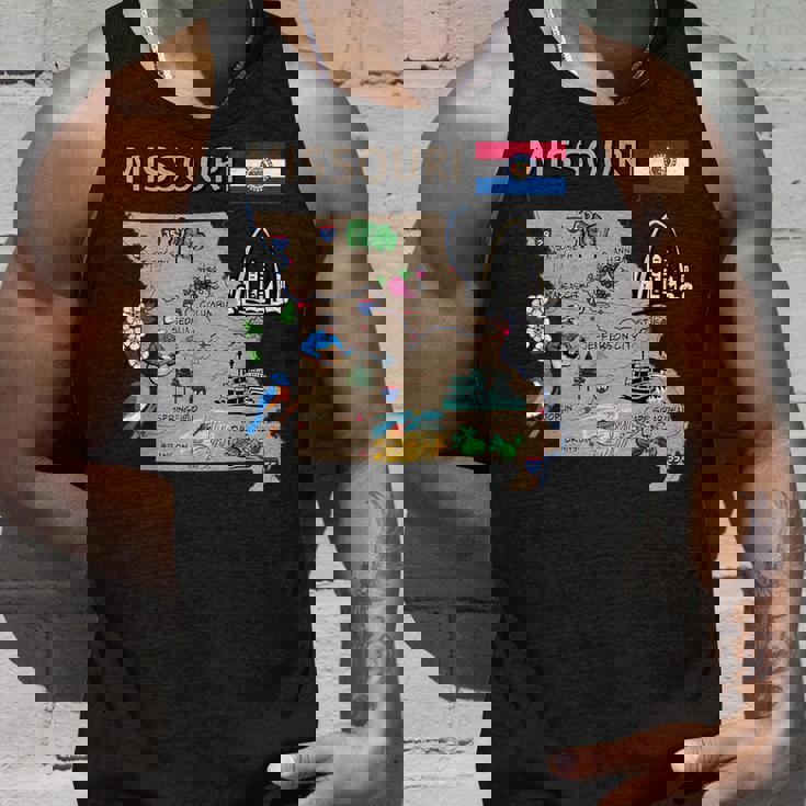 ミズーリ州のランドマーク、主要都市、道路、旗の地図 タンクトップ 彼への贈り物