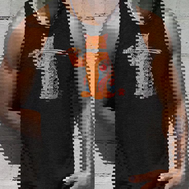 ヤクザ 猫 サムライ タトゥー 日本語 オレンジ 猫 グラフィック タンクトップ 彼への贈り物