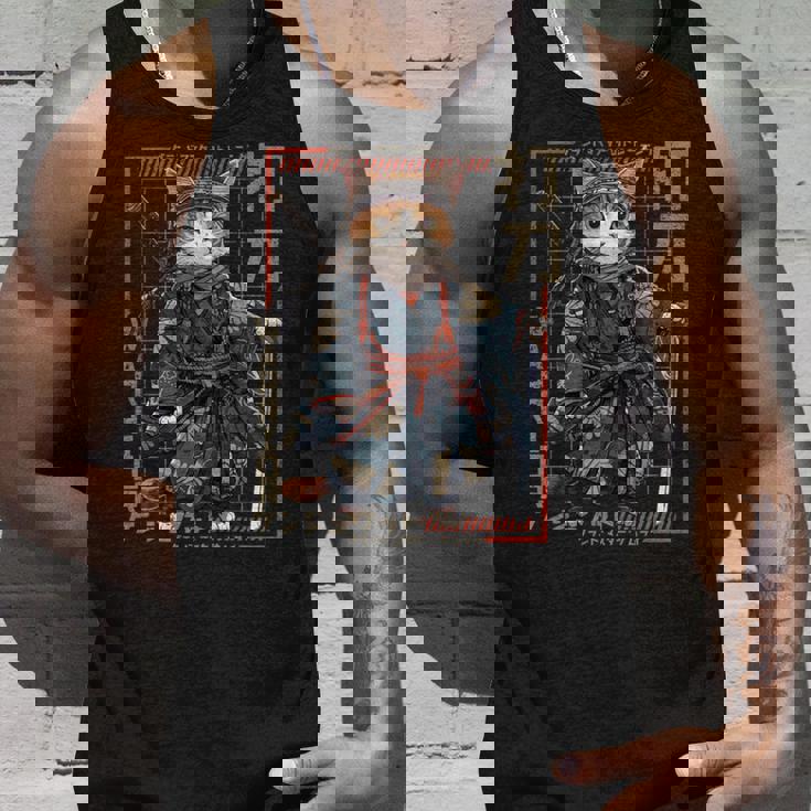 レトロな侍猫 戦士の猫 長袖tシャツ タンクトップ 彼への贈り物